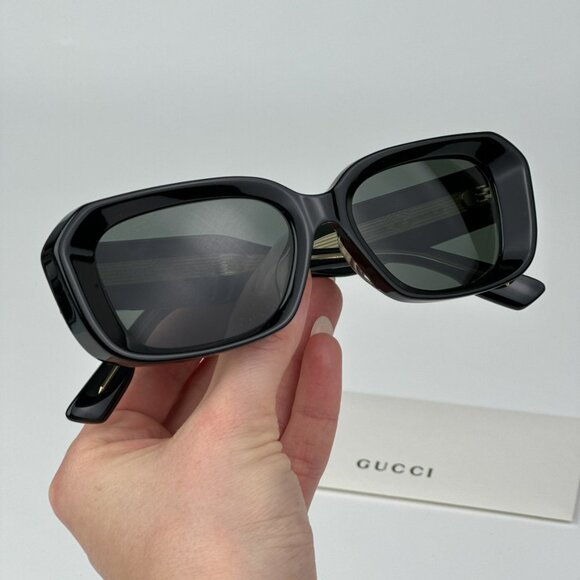 Gucci GG1531SK 001 BRAND NEW Sunglasses Black Grey Unisex Rectangle - Picture 4 of 14